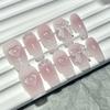 10Pcs Handmade Short Square Press On Nails, Pink Blush Gradient with 3D Heart & Bow Fake Nails for Sweet Girls