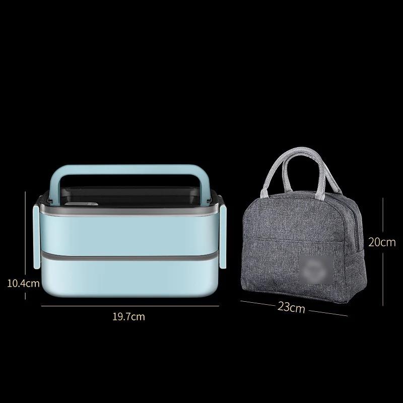 304 Stainless Steel Lunch Box with Thermal Bag Double Compartment Bento Box Microwave Oven School Office Food Storage Containers