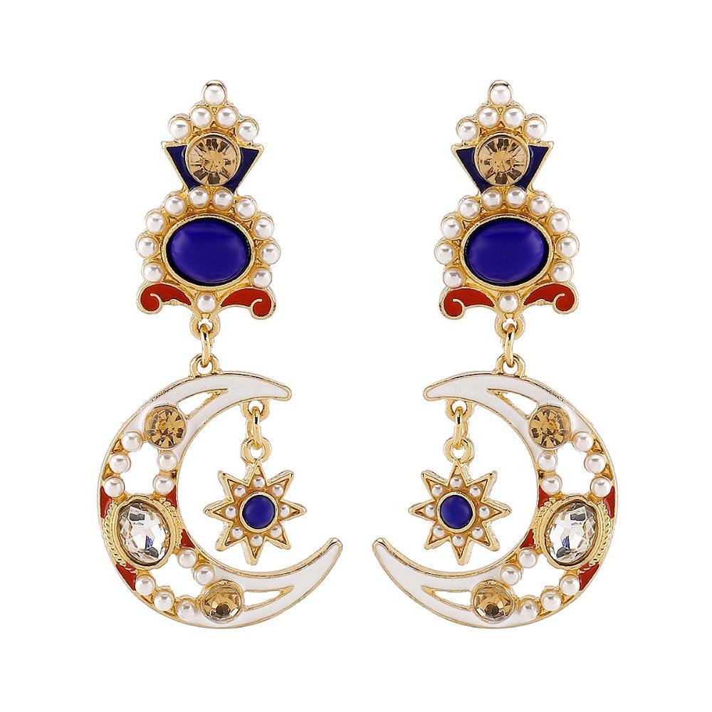 Medieval Style Dangle Earring Handmade Crystal Earrings Retro Sun&Moon Earrings  Birthday Gift