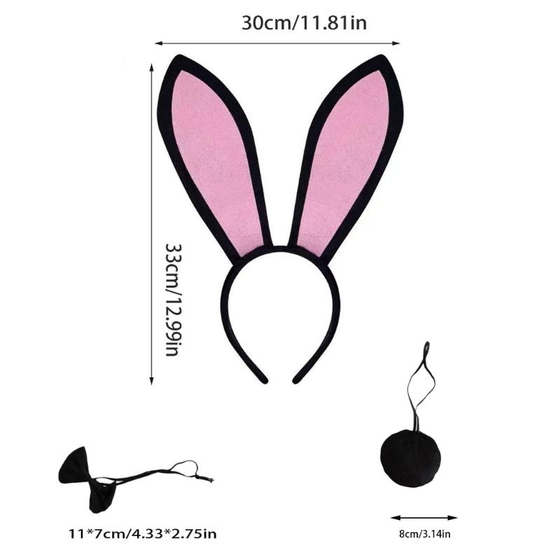 Halloween Cosplay Accessory Set Cartoon Rabbit Headband Bowtie Tail Fashion Headwear for Carnivals Costume Supply