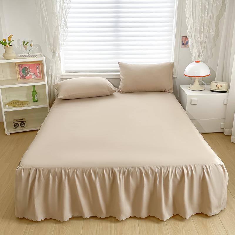 Bed Skirt with Pillowcase Solid Color Bed Cover Soft Bedspread Elastic Mattress Protector Ruffles Bed Linen Falda De Cama