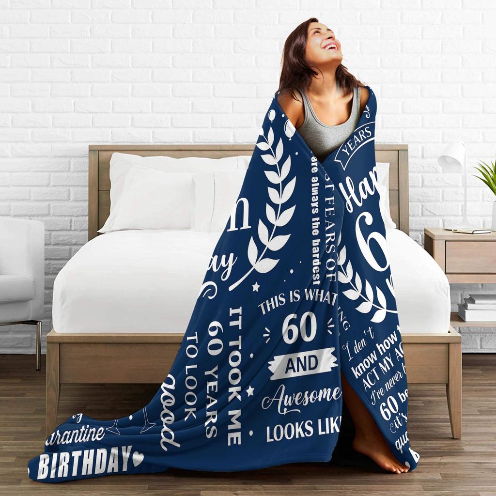 Turning 60 Year Present For Man's 60th Birthday Blanket Adults  Flannel Throw Blanket For Bedroom Warm Comfy Quality Bedspread