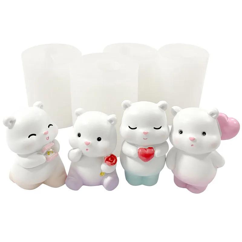 Cute 3D Bear Silicone Candle Mold DIY Plaster Ornament Confession Love Aromatherapy Soap Resin Chocolate Mould Home Decor