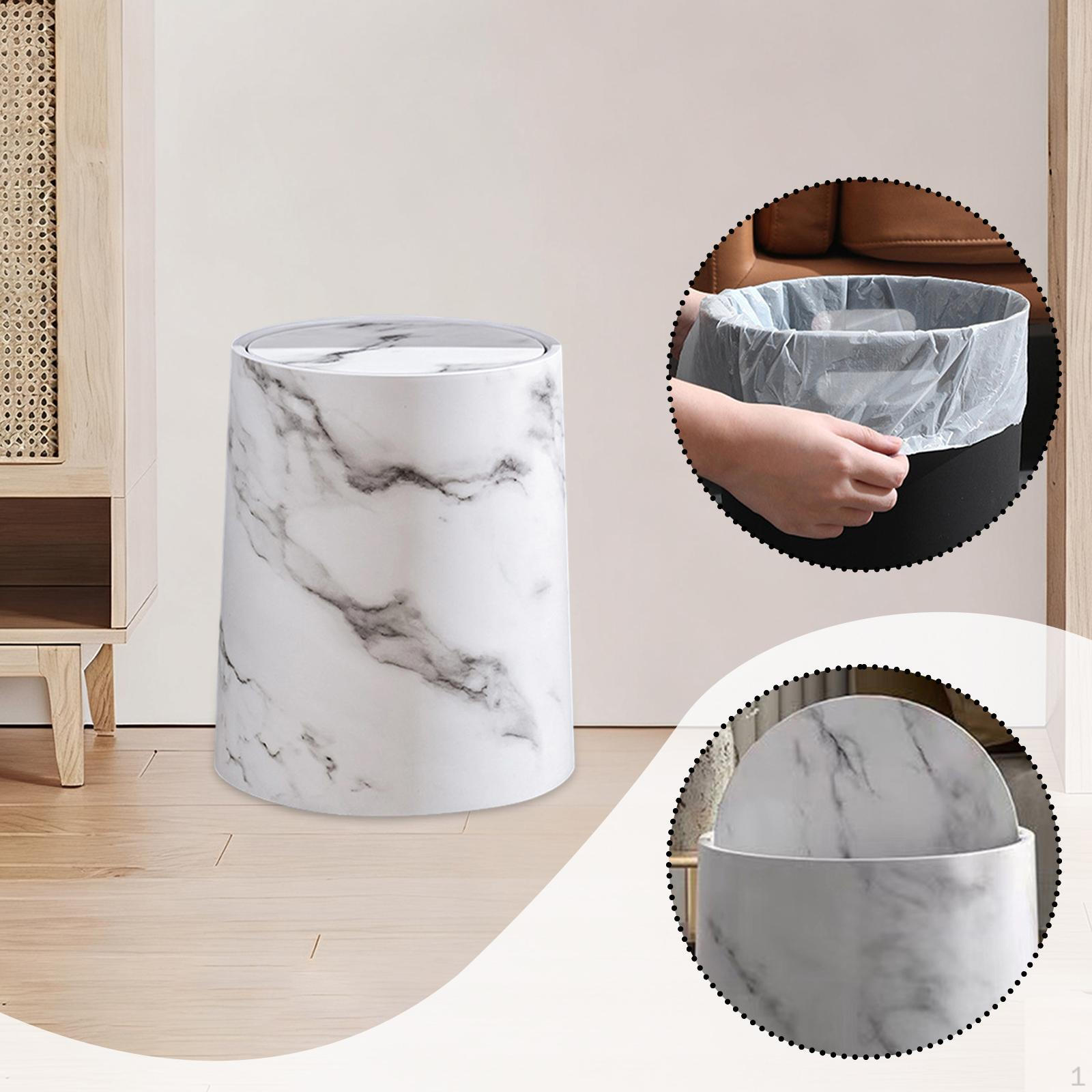 

Imitation Marble Trash Can with Flip Lid Double Layer Lightweight Versatile Modern for Home Office White Size S