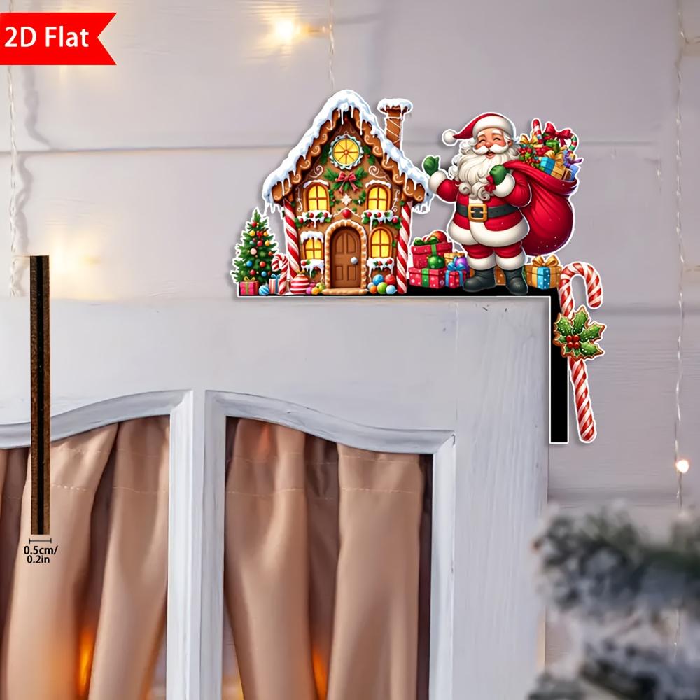 1ks 2D Vánoční rohová cedule Perníčková chaloupka Santa Claus Rám Dřevěná závěsná dekorace na dveře Domácí nástěnná dekorace Slavnostní vánoční dekorace Dárky