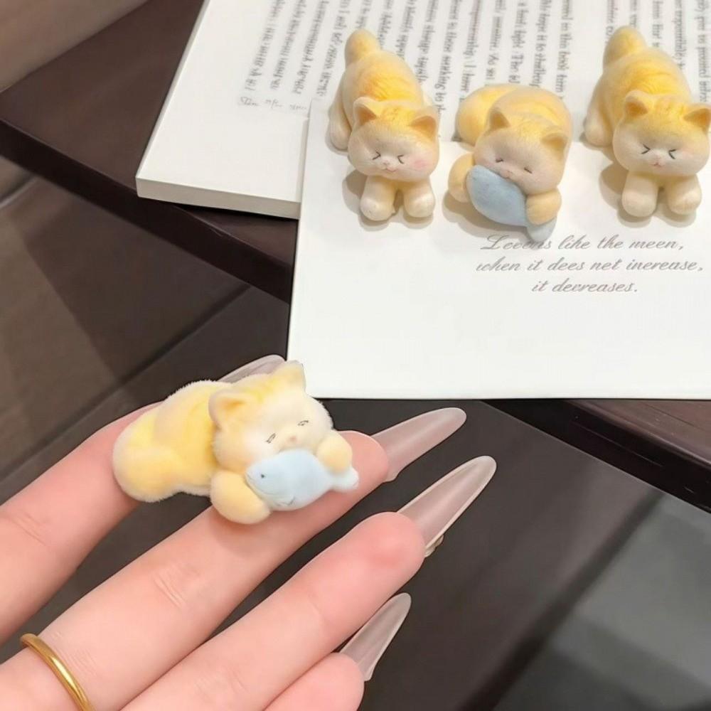 2/4 pcs Soft Plush Bang Side Clips Happy Cat Duckbill Clips Cute Flocking Cat Hair Clips Daily