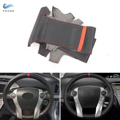 For Toyota Prius 30 XW30 2009 2010 2011 - 2015 Prius C US 2012- 2017 Car Steering Wheel Leather Cover Decor Black with Red