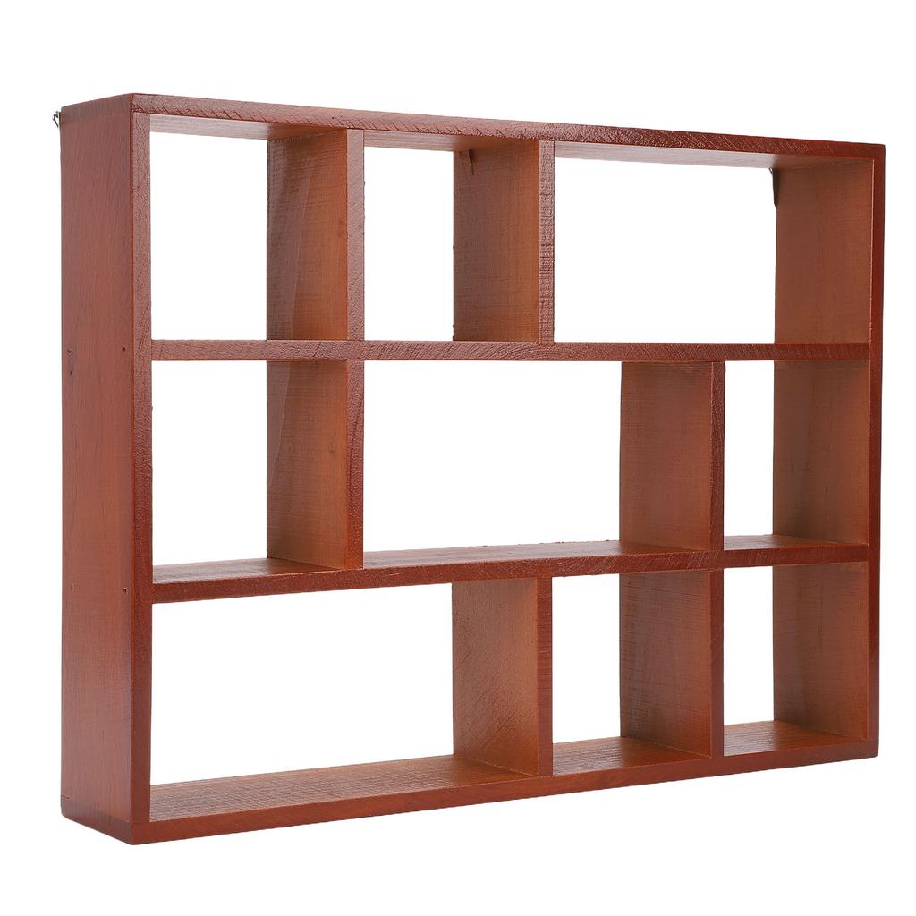 Wooden Wall Desktop Shelf 9 Compartments Multifunctional Vintage Wooden Wall Shelf Makeup  