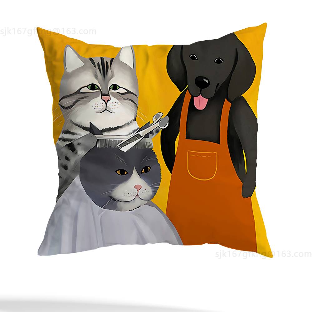 Funny Barber Dog Cute Pillow Case Square Double-Sided Printing Short Plush Sofa Cushion Cover Bedroom Bedside Pillow