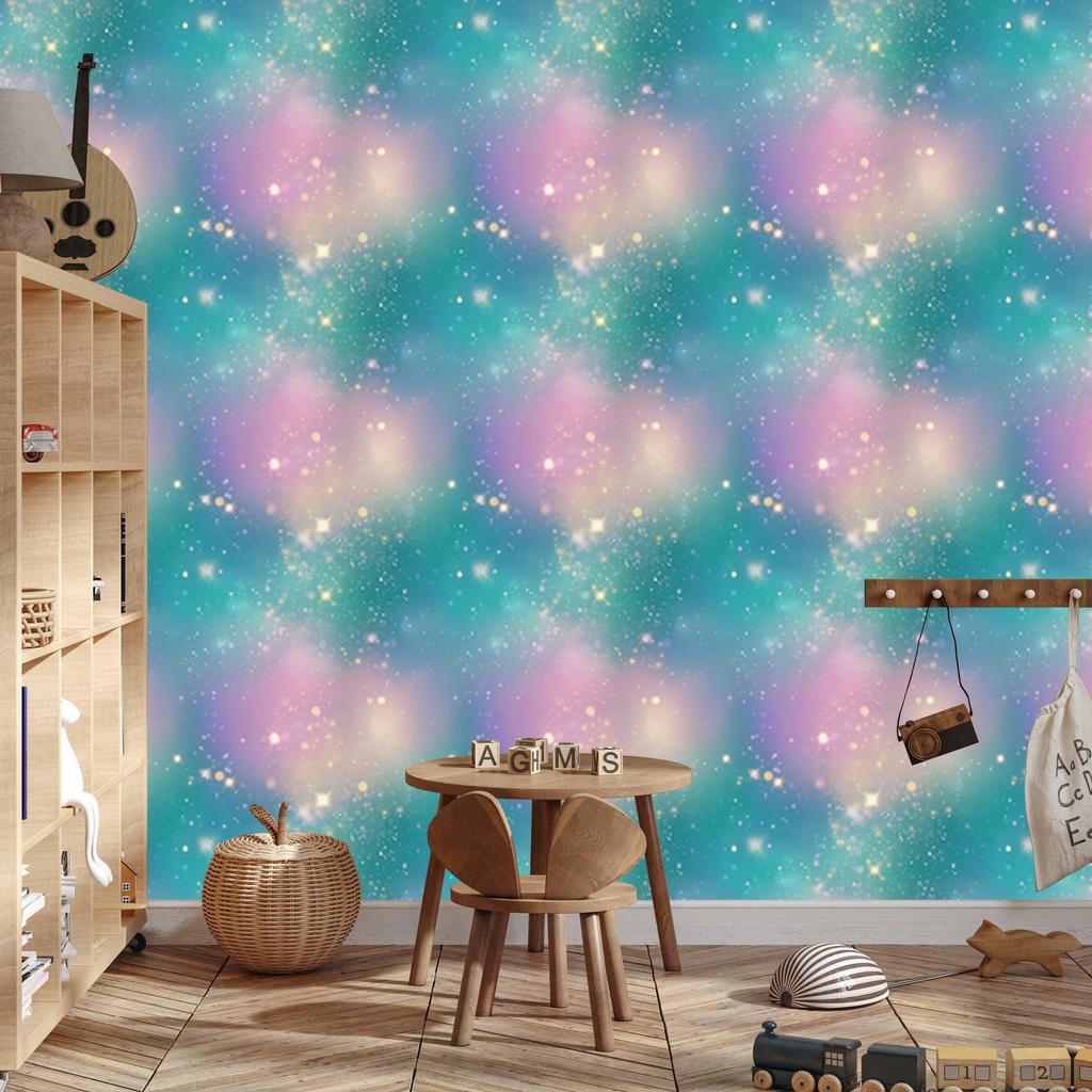 Watercolor Galaxy Wallpaper Turquoise, Blue and Violet 50x1000
