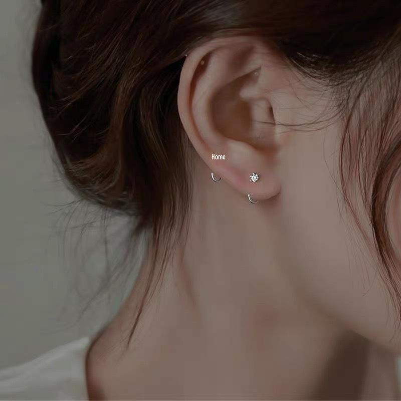 S999 Sterling Silver Zirconia Diamond Ear Hooks for Women – Elegant, Lightweight, High-End Ear Cartilage Studs with Sophisticated Design