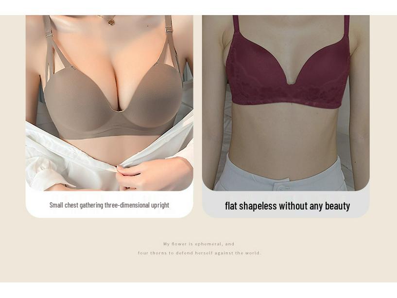 Women's Push-Up Wire-Free Seamless Bra & Panty Set: Anti-Sag Side Support, Enhances Smaller Busts, Japanese Style.
