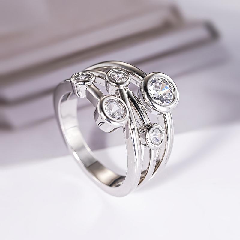 Huitan Trendy CopperColor Cubic Zirconia Ring for Women Fashion Versatile Daily Wearable Finger Accessories Modern Jewelry