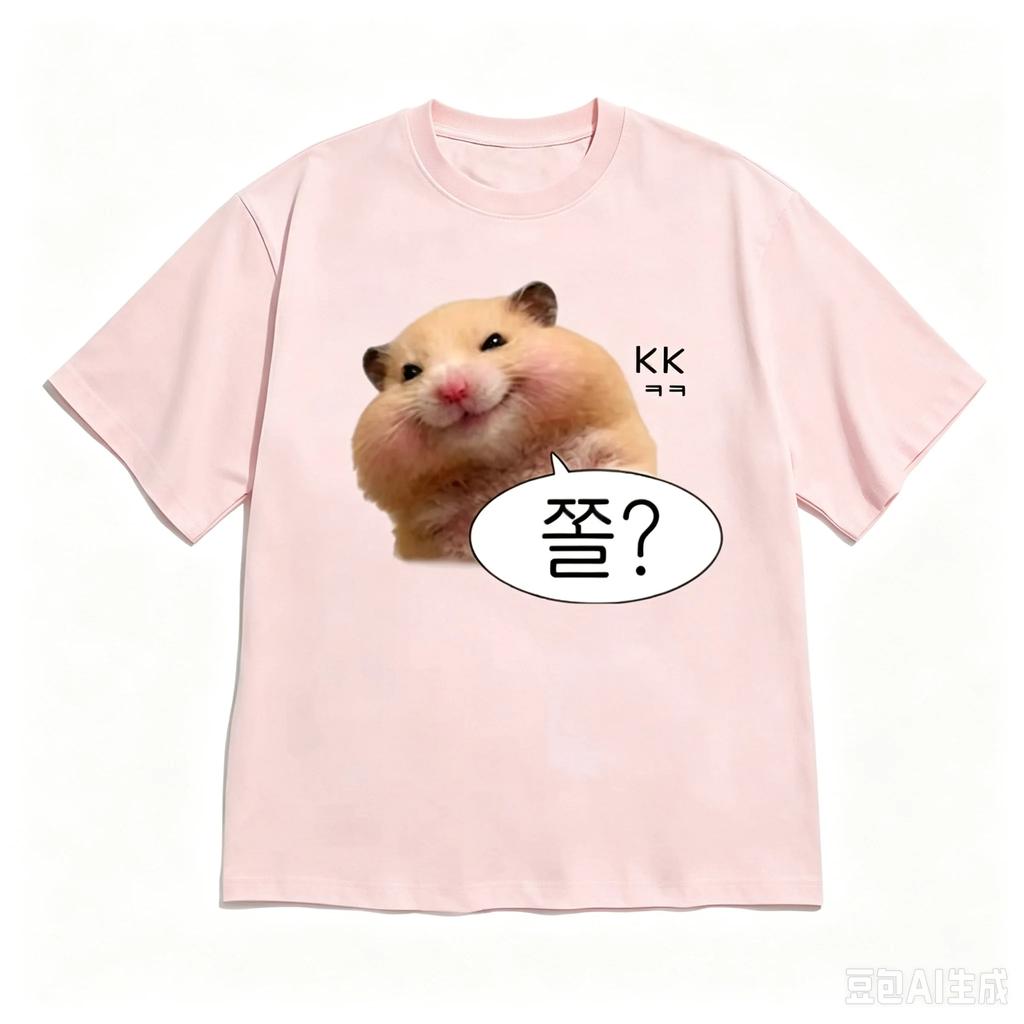 Unisex Korean Streetwear Tshirt Cute Fluffy Hamster Meme Hangul Text Graphic Vintage Tops Y2k Casual Short Sleeve Daily Wear