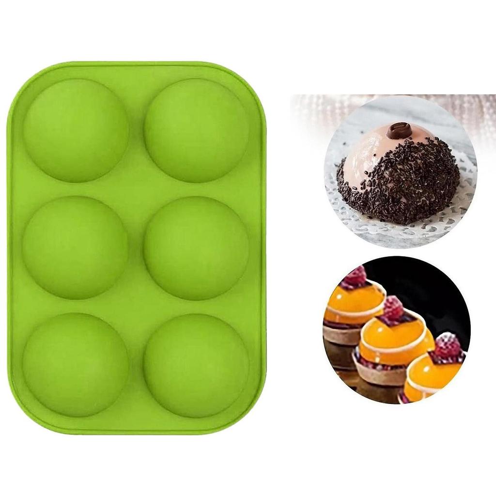 Round Silicone 6 Holes Semi-Sphere Non Stick Mold Cake Baking Mould Green