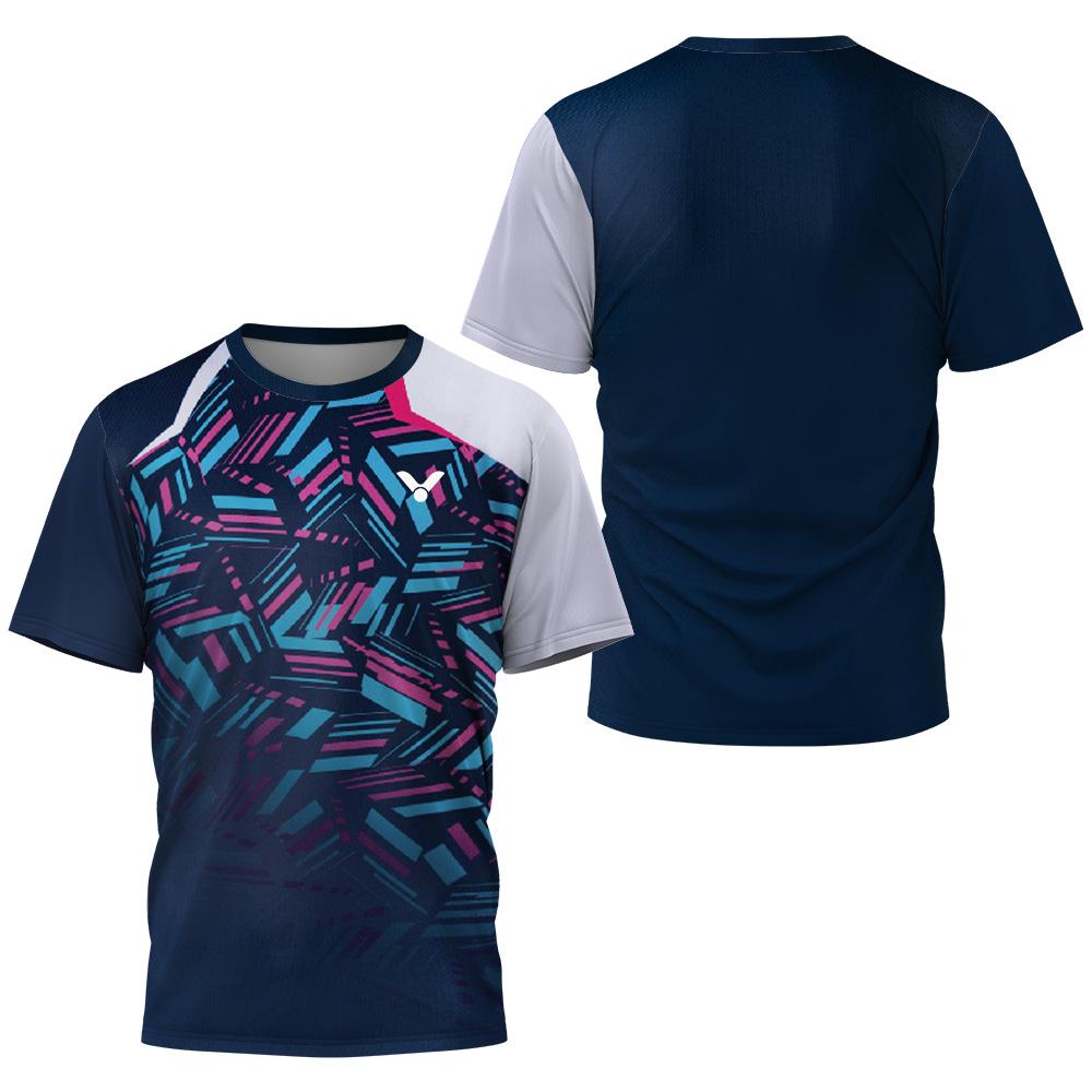 Summer T-shirt Quick-dry Short-sleeve T-shirt Top with Geometric Pattern Splicing Badminton T-shirt Brand Men's Wear