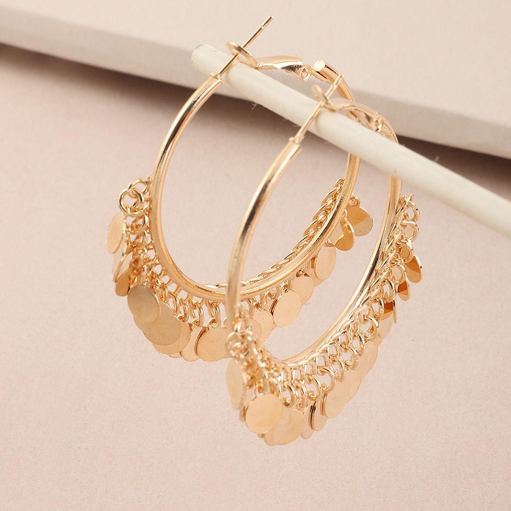 Party Gift Dangle Geometric Tassel Hoop Earrings Ear Studs Hanging Earring Golden Sequins