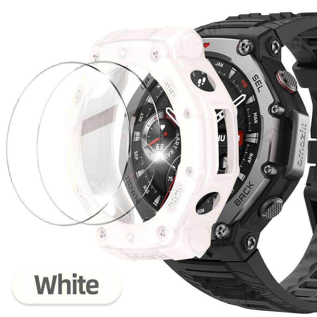 Glass+Case for Amazfit T-Rex 3 Anti-scratch Screen Protector Tempered Glass Film + Bumper Silicone Protective Cover Accessories
