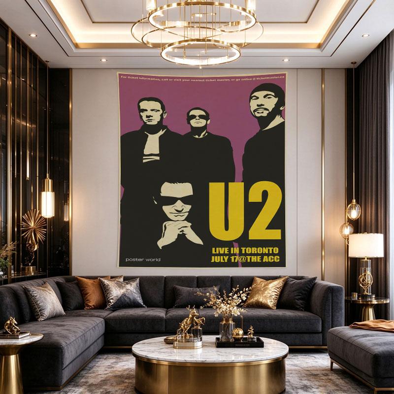 U2 Live in Toronto Retro Concert Poster Purple Band Silhouette Art