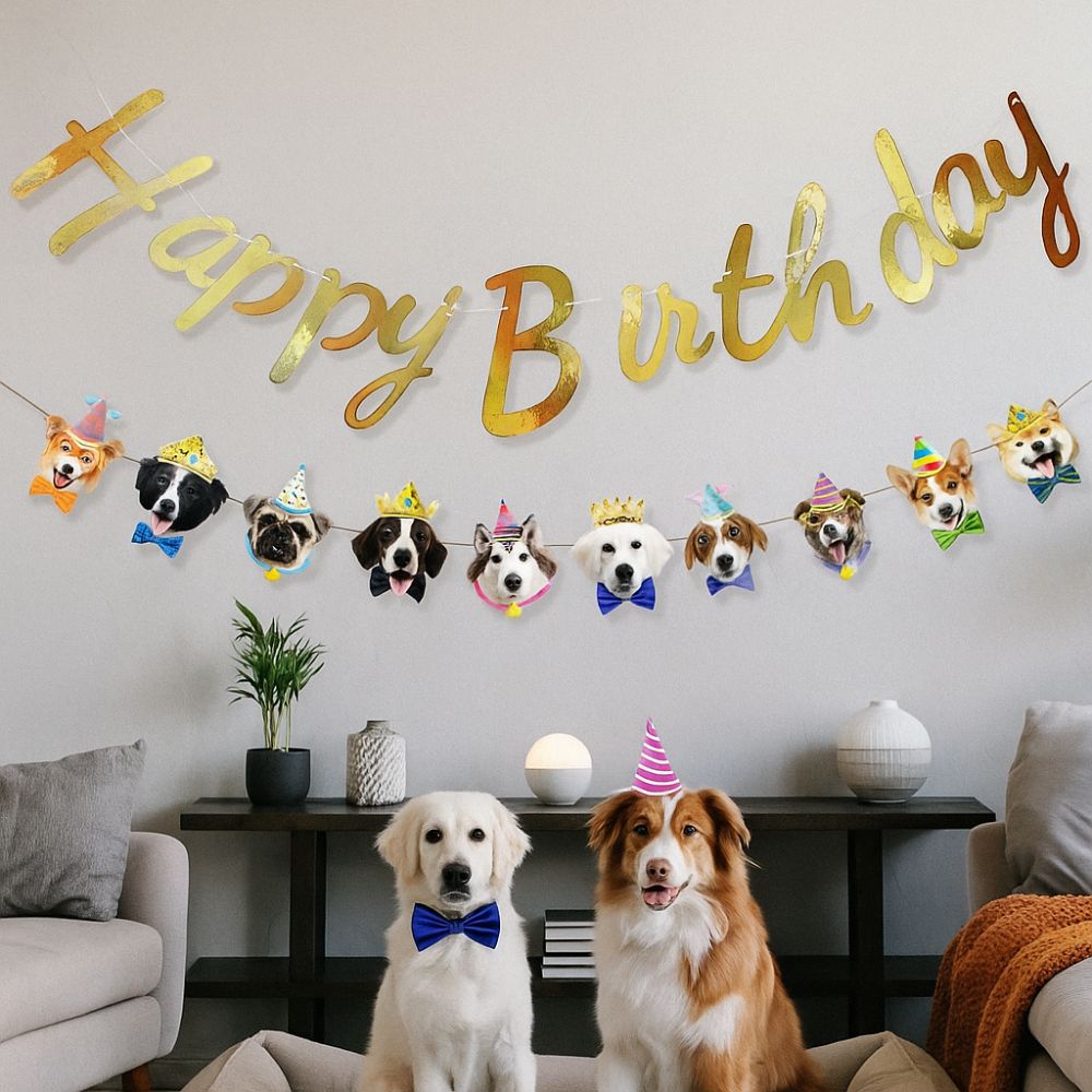 Cartoon Pattern Happy Birthday Banner Paper DIY Decoration Cat Garland Cute Animal Animal Birthday Banner