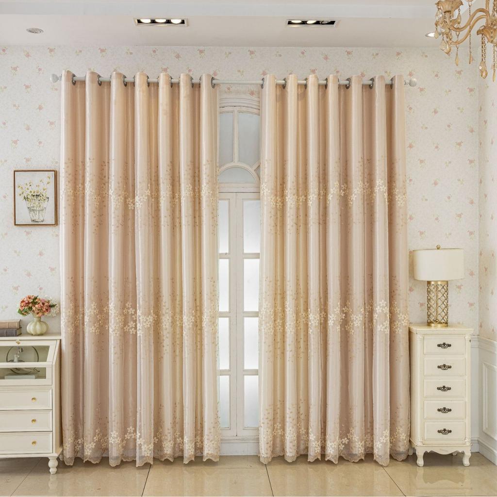 1 Panels European Romantic Flowers Embossed Jacquard Double Layer Blackout Curtain For Living Room Bedroom Home Decor Grommet Top Window Curtains