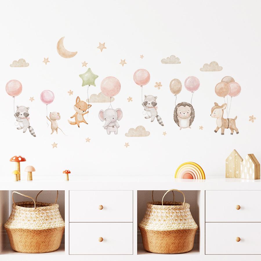 Cartoon Animal Balloon Wall Stickers for Children's Room Kids Room Wallpaper Bedroom Nursery Baby Room Decoration Decal Murals