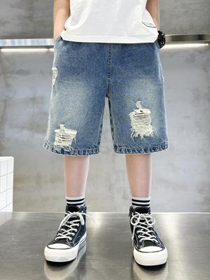 Boys' Summer Ripped Denim Capri Shorts - 2026 New Collection