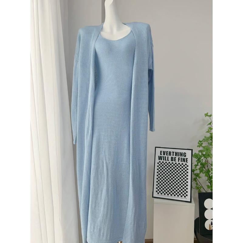 Hirsionsan Měkké Volné Sety Dámské Třídílné Dlouhý Rukáv Kardigan & Sexy Vesta Šaty Elegantní Dámské Vykrojené Oblečení Tepláková Souprava