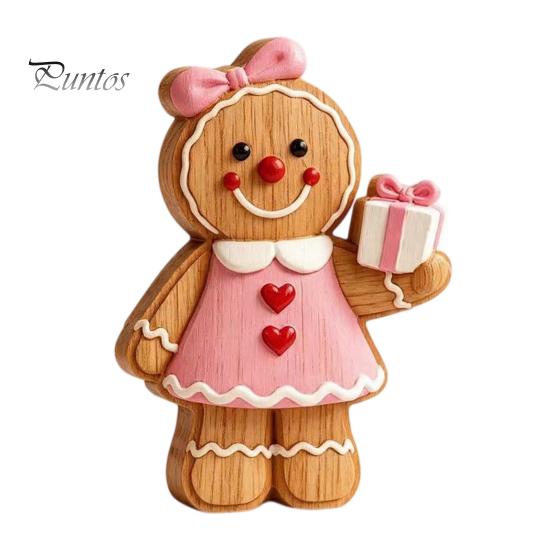 Unique Holiday Tabletop Gifts Christmas Gingerbread Man Ornament, Hand Painted Vintage Wooden Retro Style Ornaments Figurine, Rustic Decor for