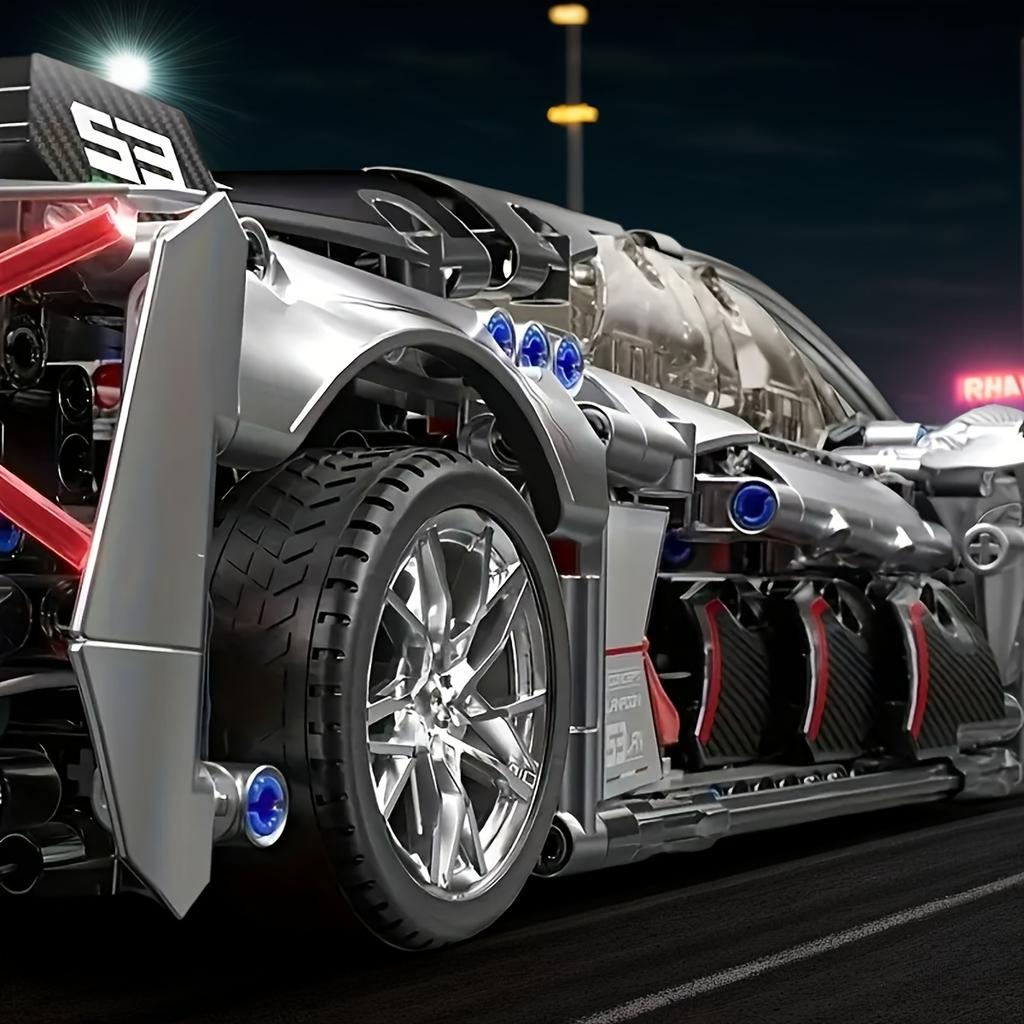 1/14 Lamborghini Silver Mechanical Supercar Building Blocks, Collectibles for Sports Car Lovers, Holiday Birthday Surprise Gifts