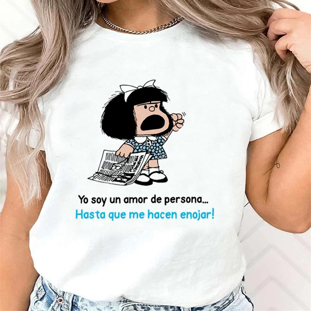 Summer Women T-Shirt Cartoon Mafalda Kawaii Graphic Short Sleeve Clothing Fashion Tops Tees Female Harajuku Streetwear Tops