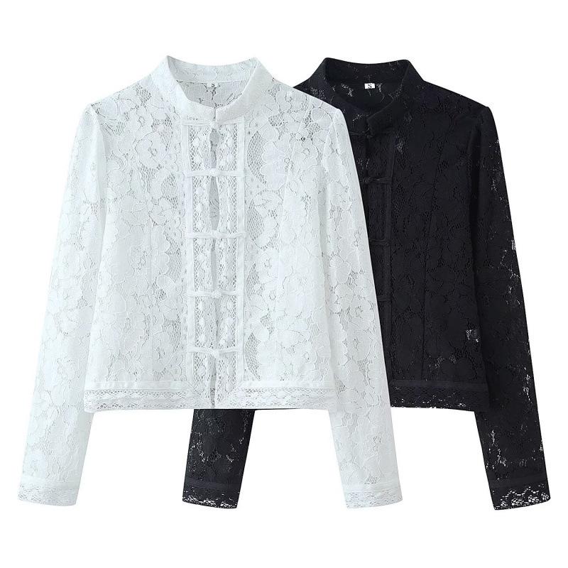 Cămașă Croșetată Slim Fit cu Guler Stand pentru Femei - Casual Tendință Fierbinte 2025