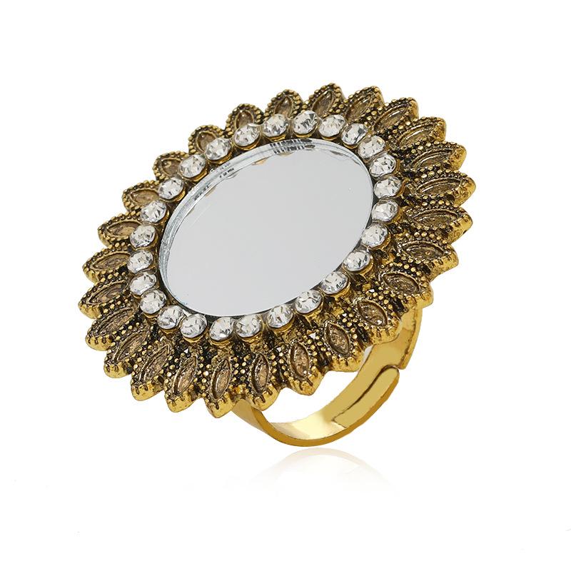 Retro Rhinestone Adjustable Ring - European  American Creative Geometric Ethnic Style Adjustable Open Size