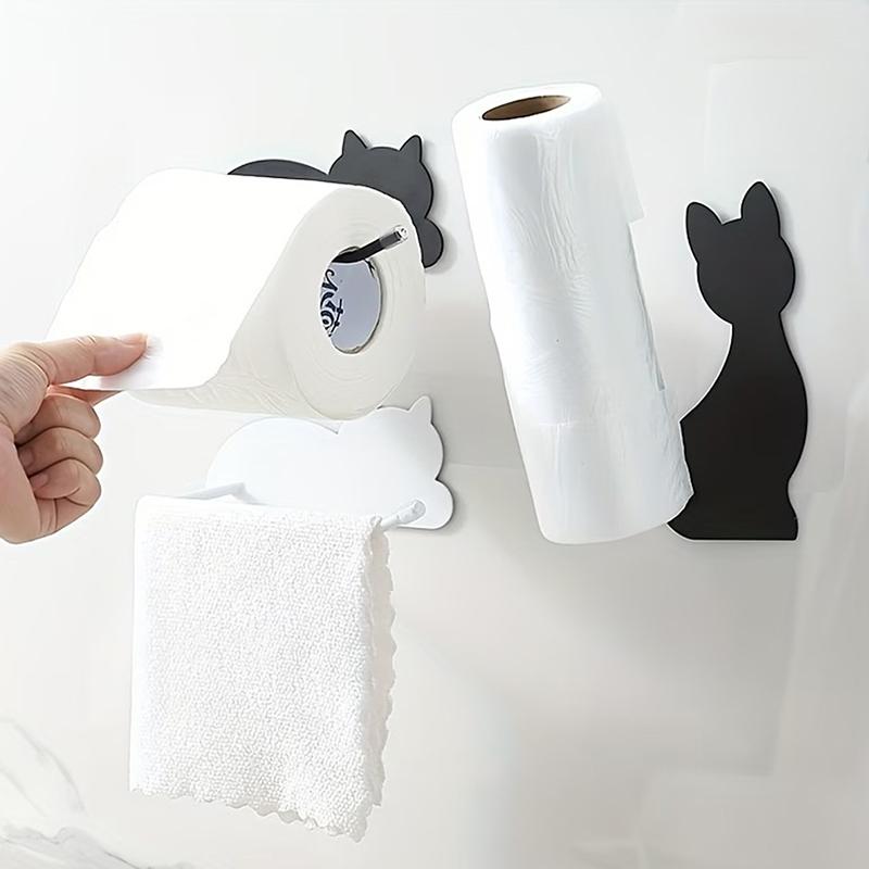 Katzförmiger Taschentuchhalter aus Edelstahl, Selbstklebender Badezimmer- und Küchenorganisator, Platzsparender Toilettenpapierhalter