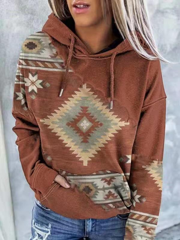 2026 Autumn/Winter Women's Ethnic Style Print Sweatshirt - European & American Fashion