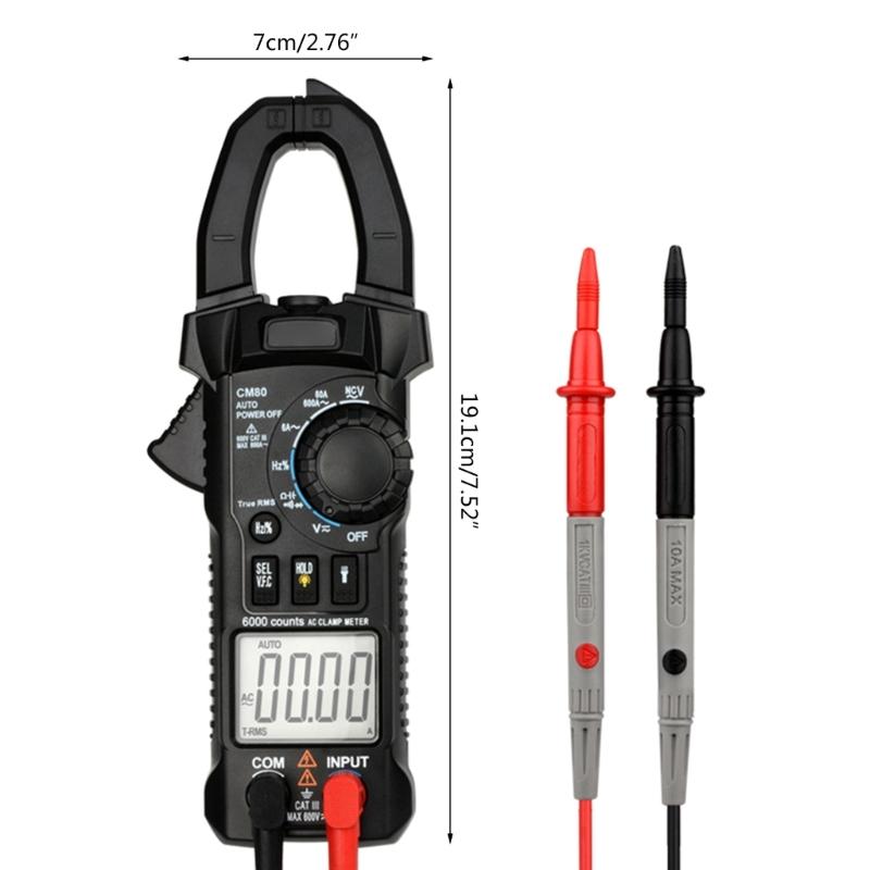 Handheld Clamp Meter T-RMS 6000 Counts Multimeter Voltage Tester Auto-ranging Measures Current Voltage Diodes Duty Cycle