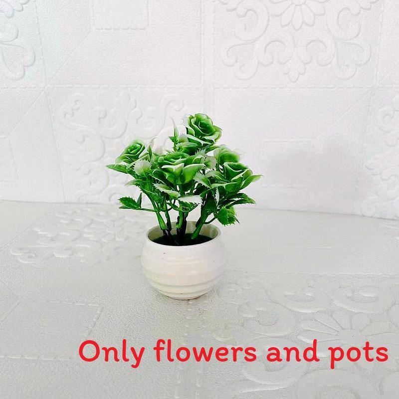 Realistic Monthly Rose Artificial Green Plants Potted For Decoration Indoor