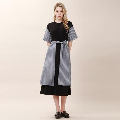 Bunderghost Color-Blocked Overskirt Long Dress (Black)