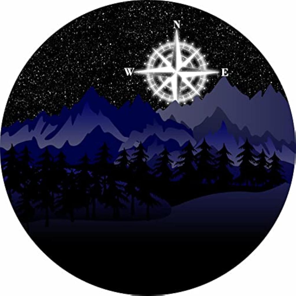 Night Compass Stars Mountain Forest Thick Tire Cover Waterproof Polyester Spare Wheel Cover for RV Camper