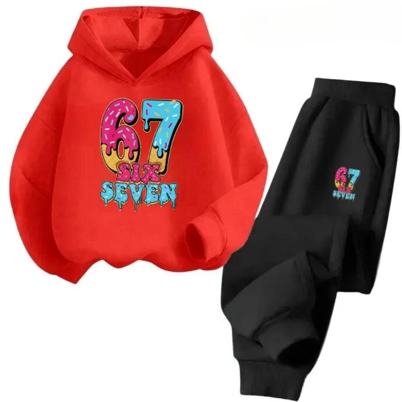 67 Hot Sale Kids Outfit 4-13Y 2Pcs Tracksuit Cartoon Teal A Brain Rot 67 Six Seven Print Children's Comfortable Sweatshirt Set