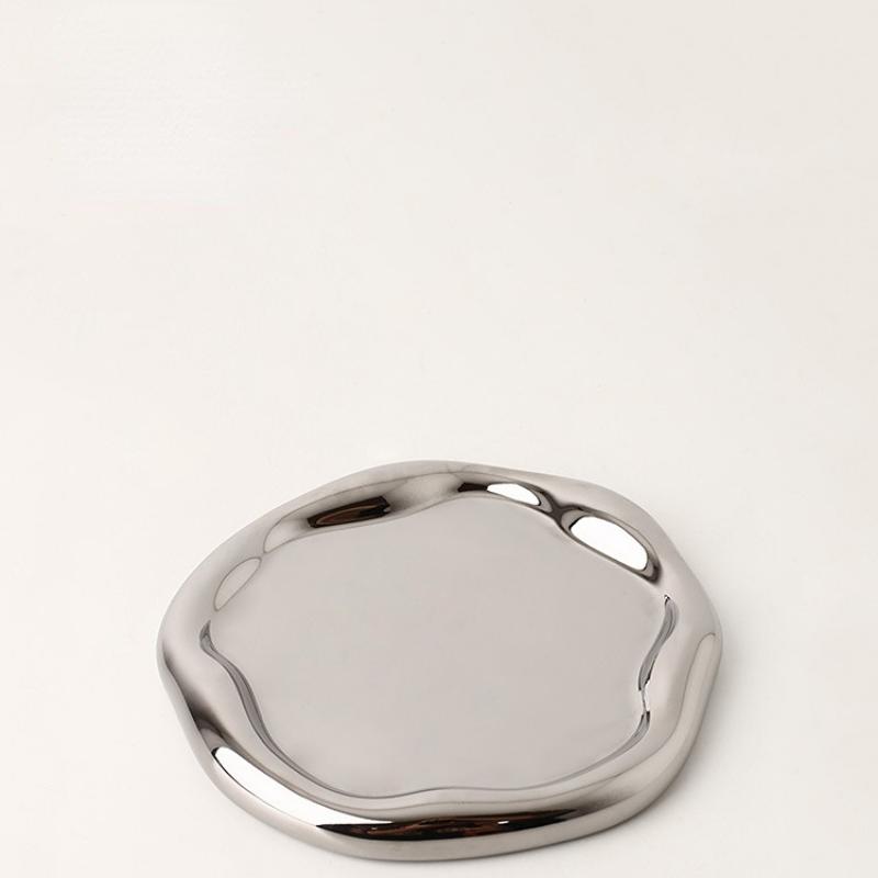 Bandeja de sobremesa decorativa criativa simples, bandeja de armazenamento de luz, bandeja de metal prateada de luxo, bandeja de frutas, joias de cerâmica, decoração para casa