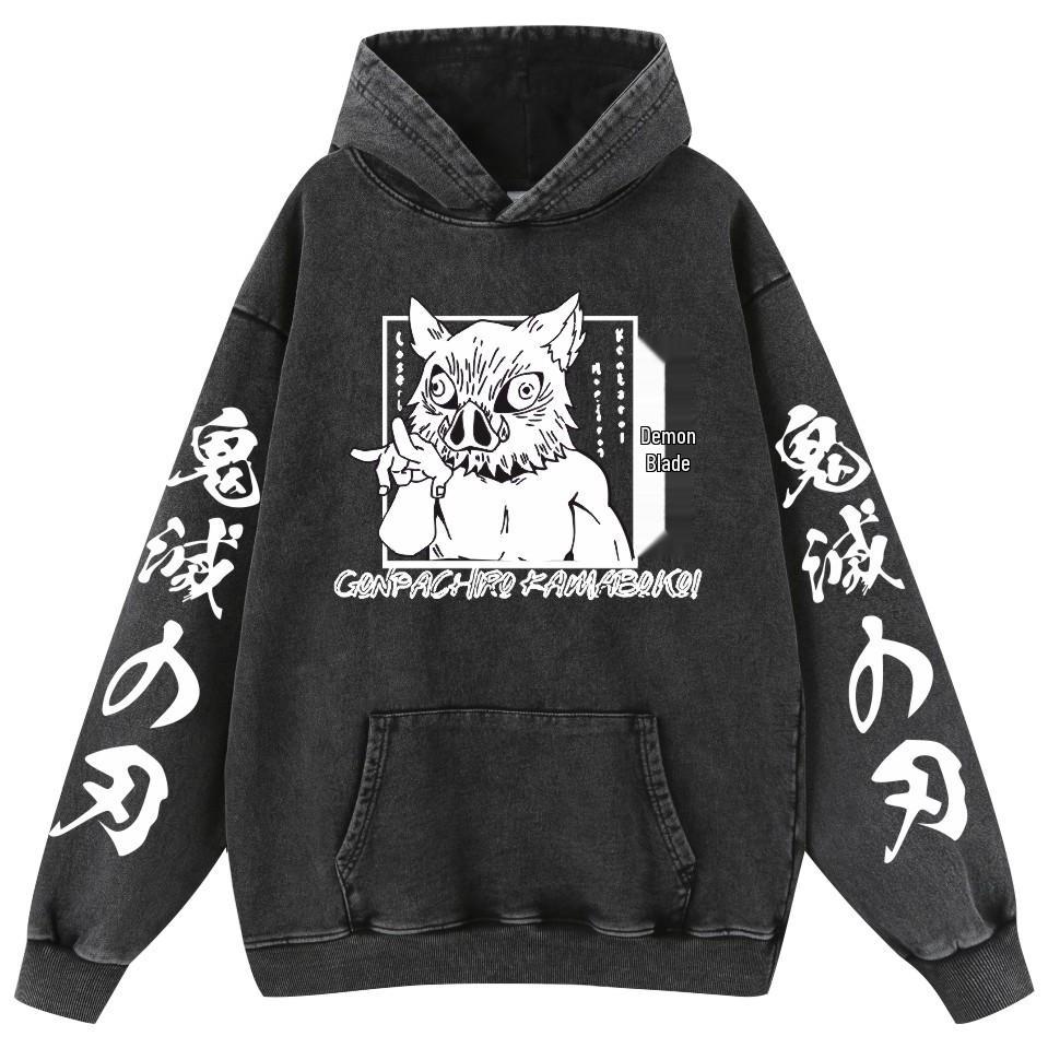 Demon Slayer Washed Retro Distressed Cotton Unisex Hoodie