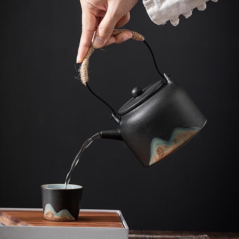 Vintage Rough Pottery Handled Kung Fu Teapot