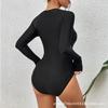 New Black Long Sleeve Swimwear Sports One-Piece Swimsuits Closed Surfing Bodysuit Women's Swim Bath Bathing Suit Beachwear Pool