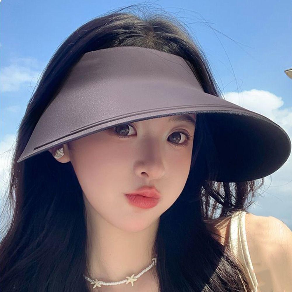 Breathable Seamless Visor Cap Large Brim Women Sun Hat Simple Beach Cap  Sunshade