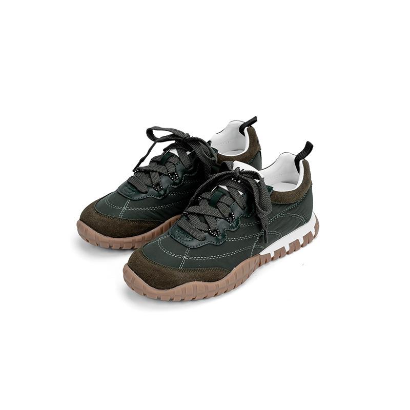 Miu leather casual sports shoes women's round head lace-up platform German training shoes 2025 non-slip versatile little white shoes board shoes