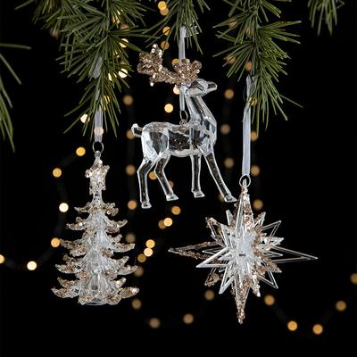 New Christmas Decoration Glitter Acrylic Ornament Transparent Snowflake Pendant for Xmas Tree Scene Decor Happy New Yeart