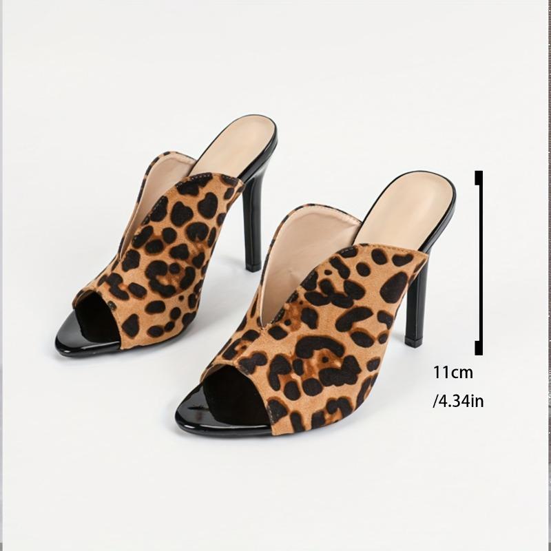 Damen Rundkopf Lackleder Leopardenmuster Gesicht Feine High Heel Sandalen Damenschuhe Sexy Mode Schwarze High Heels