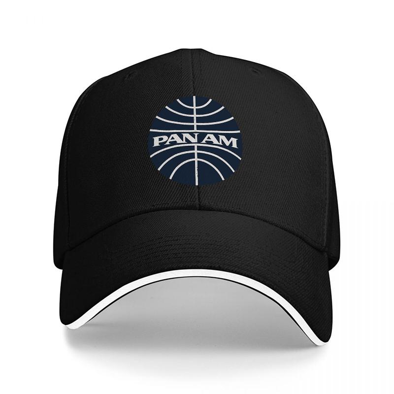 PAN AM Logo Baseball Cap Classic Black Design with White Trim Retro Airline Inspired Hat for Unisex and Women