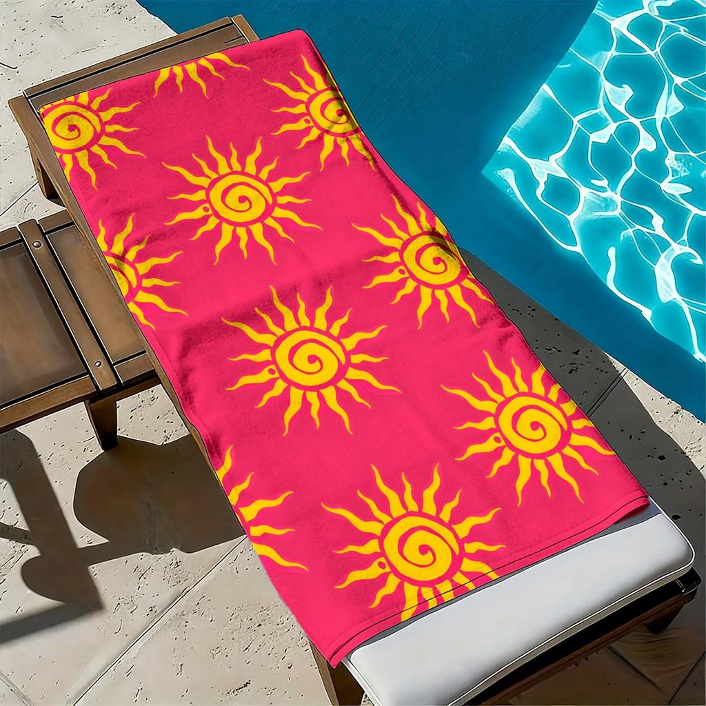 Yellow sun pattern foundation polyester microfiber beach towel is highly absorbent, suitable for swimming and beach outings